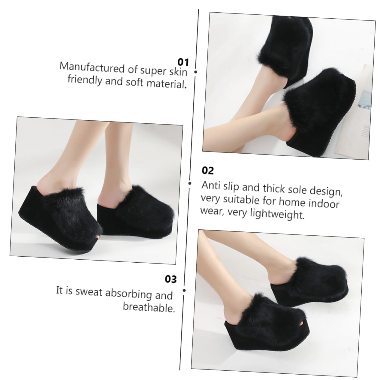 Healvian Pantuflas de Suela Gruesa Negras Talla 36 para Mujer 1 Par