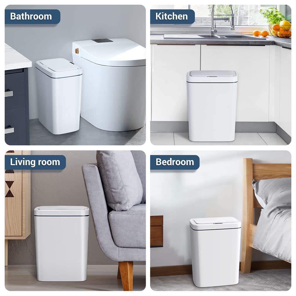 MOPUP Basurero De Baño Sin Contacto, Cubo De Basura Automático Para Dormitorio, Oficina, Con Sensor De Movimiento, Papelera Delgada De Plástico A Prueba De Perros De 3.5 Galones Para Inodoro