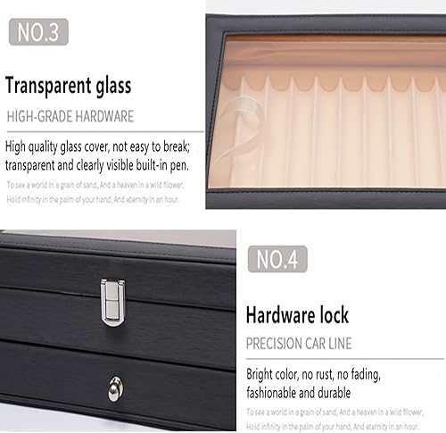 Miniatura 5 de Gdrasuya10 Caja de exhibición de bolígrafos de franela de cuero, caja organizadora de bolígrafos de cristal, caja de almacenamiento con tapa,