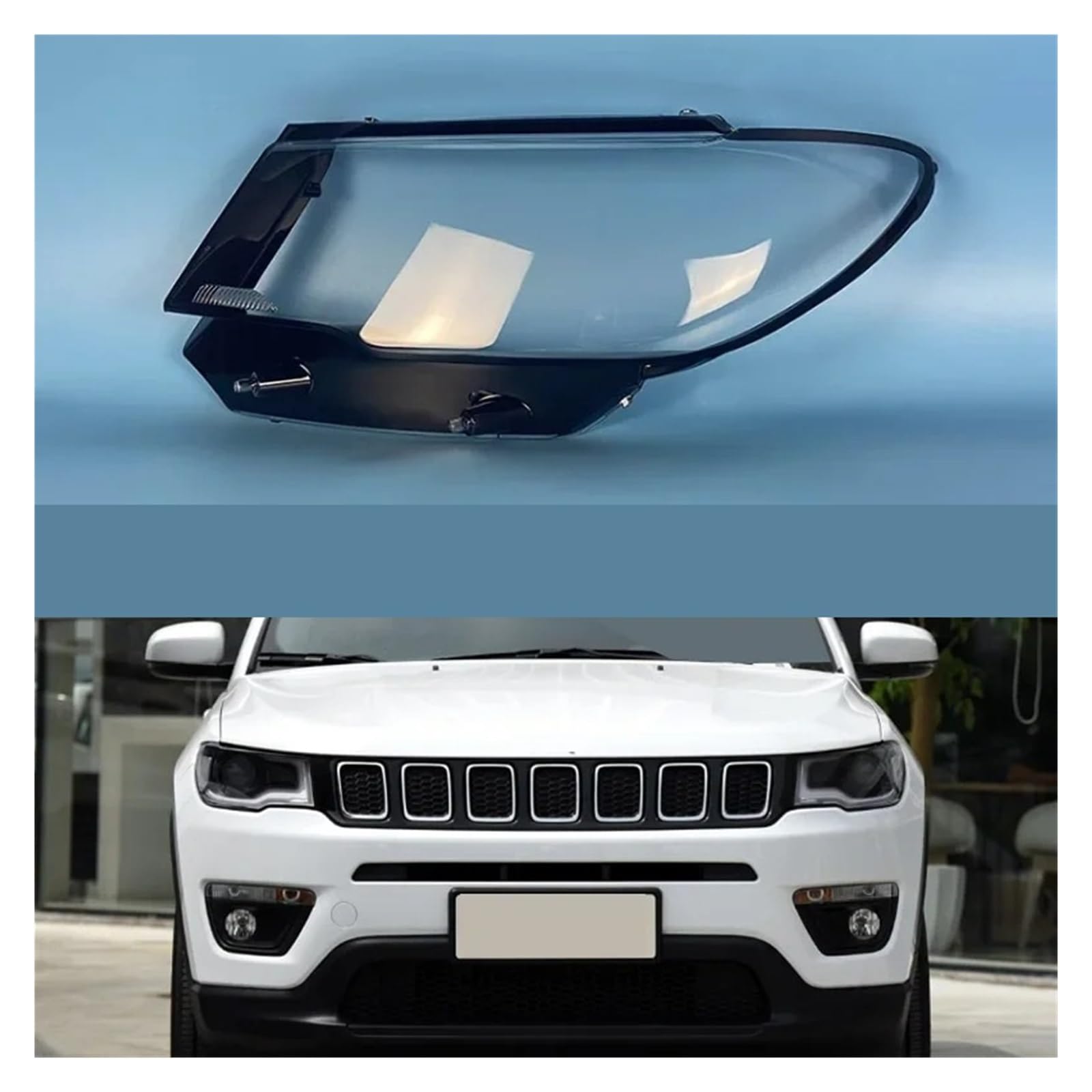 Fanali Anteriori Coprifaro In Plastica Per Jeep Per Compass 2017 2018 2019, Paralumi Trasparenti, Sostituzione Del Vetro. Fari(Destra)