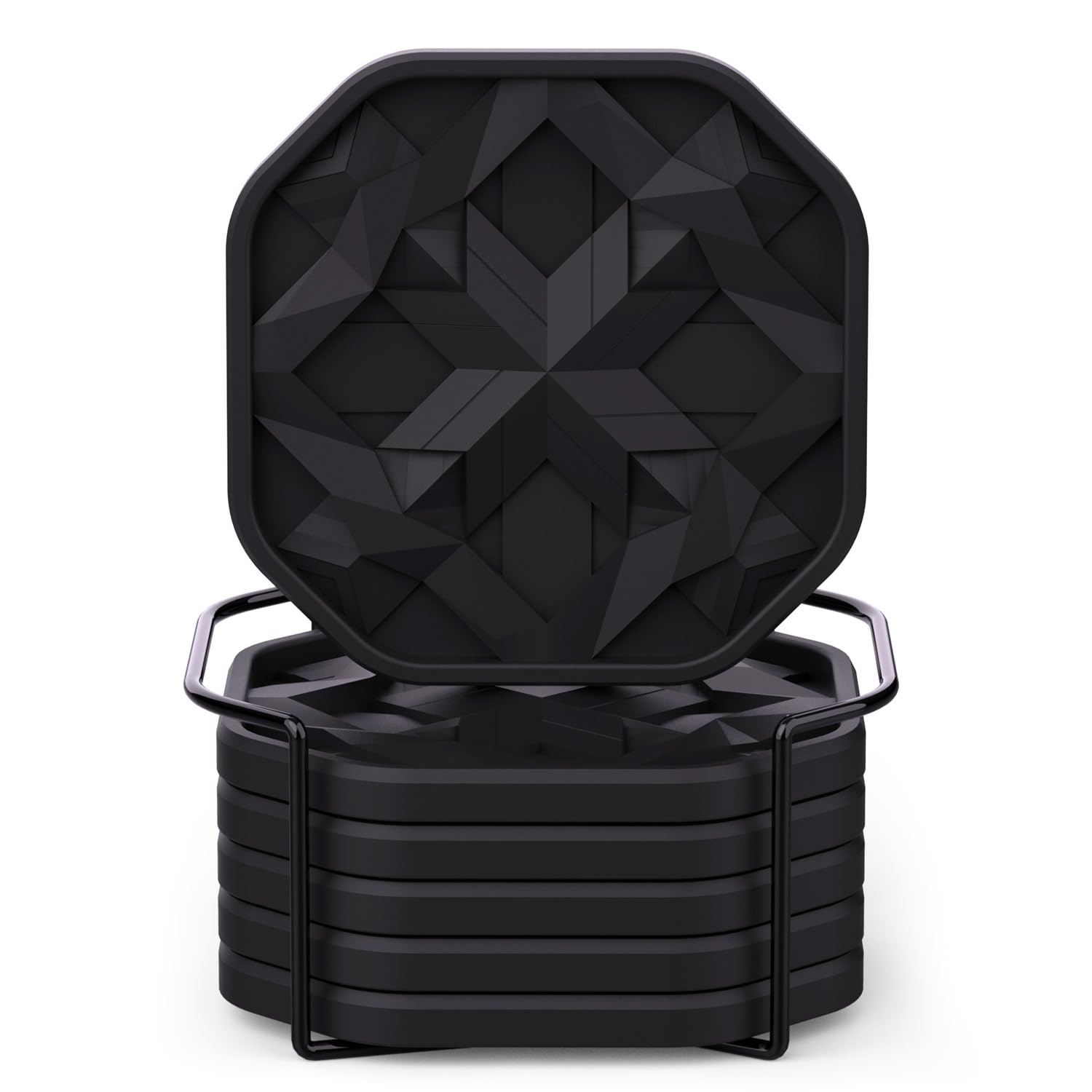 UMIRRO Silicone Cup Coasters for Drinks with Holder, Modern Home Bar or Kitchen Essentials, Black House Decor Gifts, Small Unique Birthday Gift Ideas