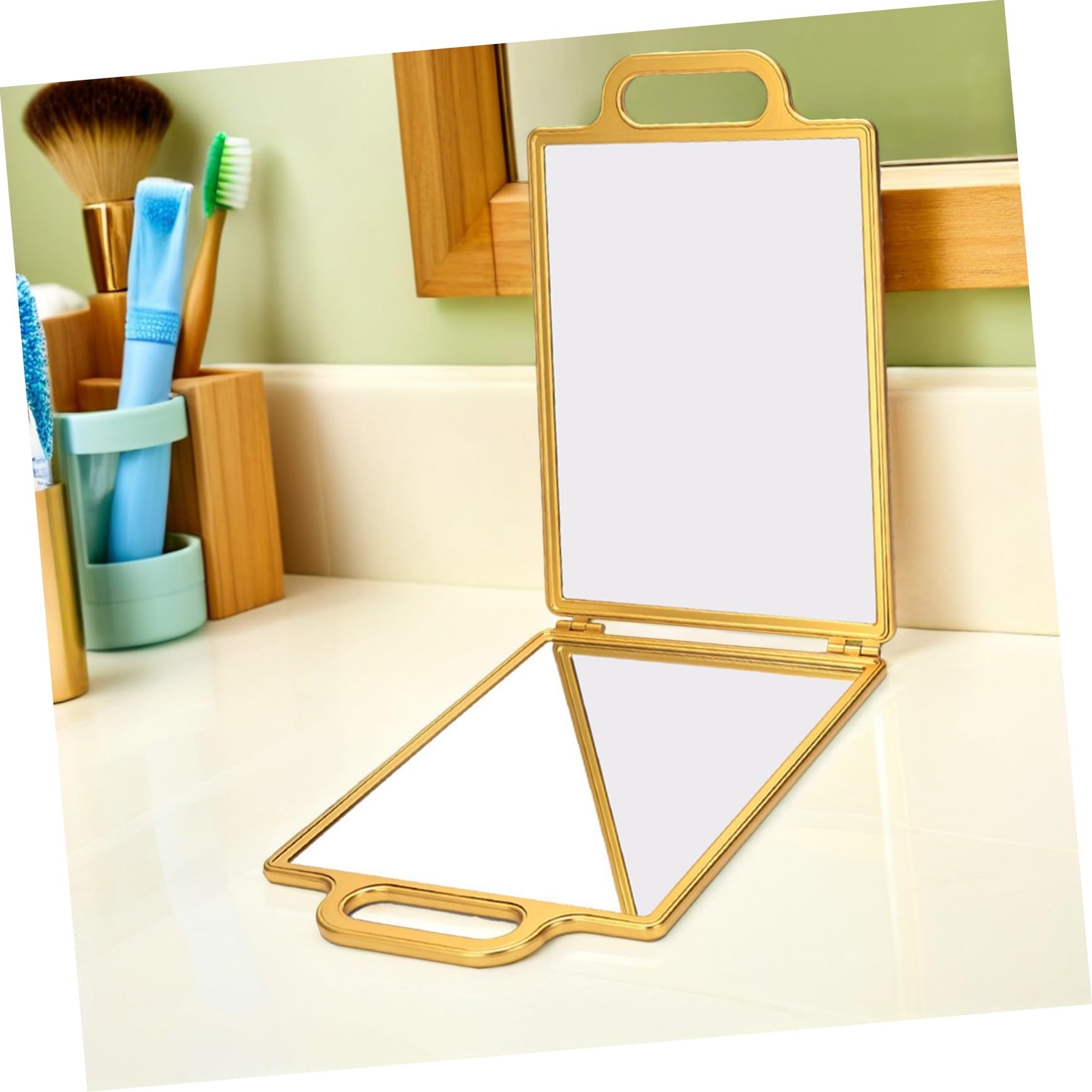 Klappbarer doppelseitiger Friseurspiegel Gold Tragbarer Handspiegel mit Präziser Abbildung Leichtes Robustes Design für Hairstyling Rasur Make-up für Friseure und Reisen