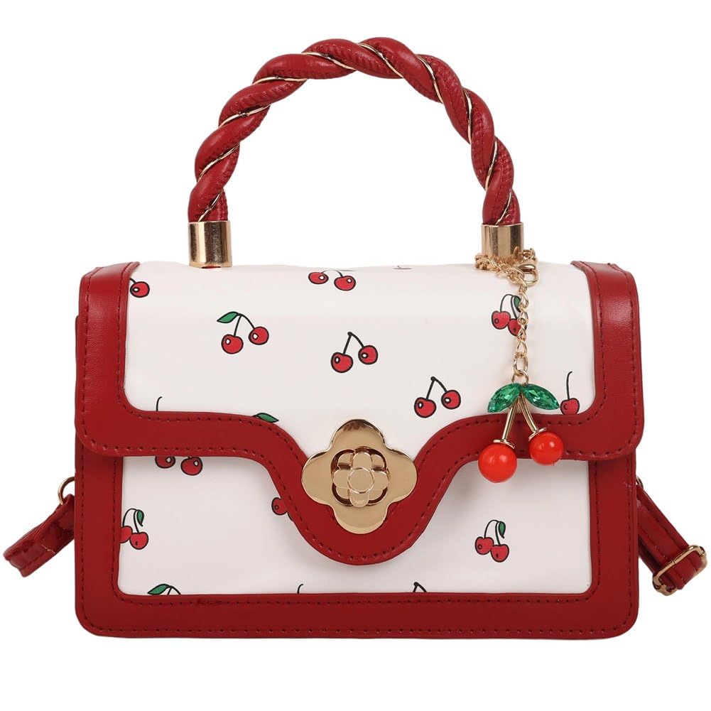 Casiler Women's Red Sweet Crossbody Bag Fashion Cherry Print -Handle Handbag Shoulder Bag Sling Purse