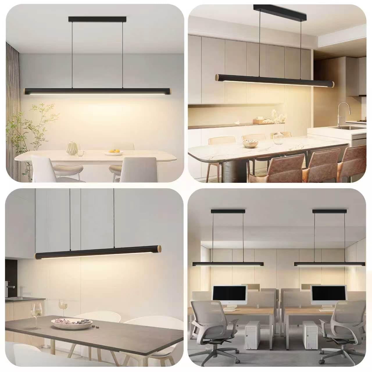 FANLG LED Lampara de techo colgante,120CM Lampara Colgante Cocina Negro Regulable con Control Remoto,46W Lampara Comedor lineal Iluminación Colgante regulable altura para Comedor Cocina Oficina