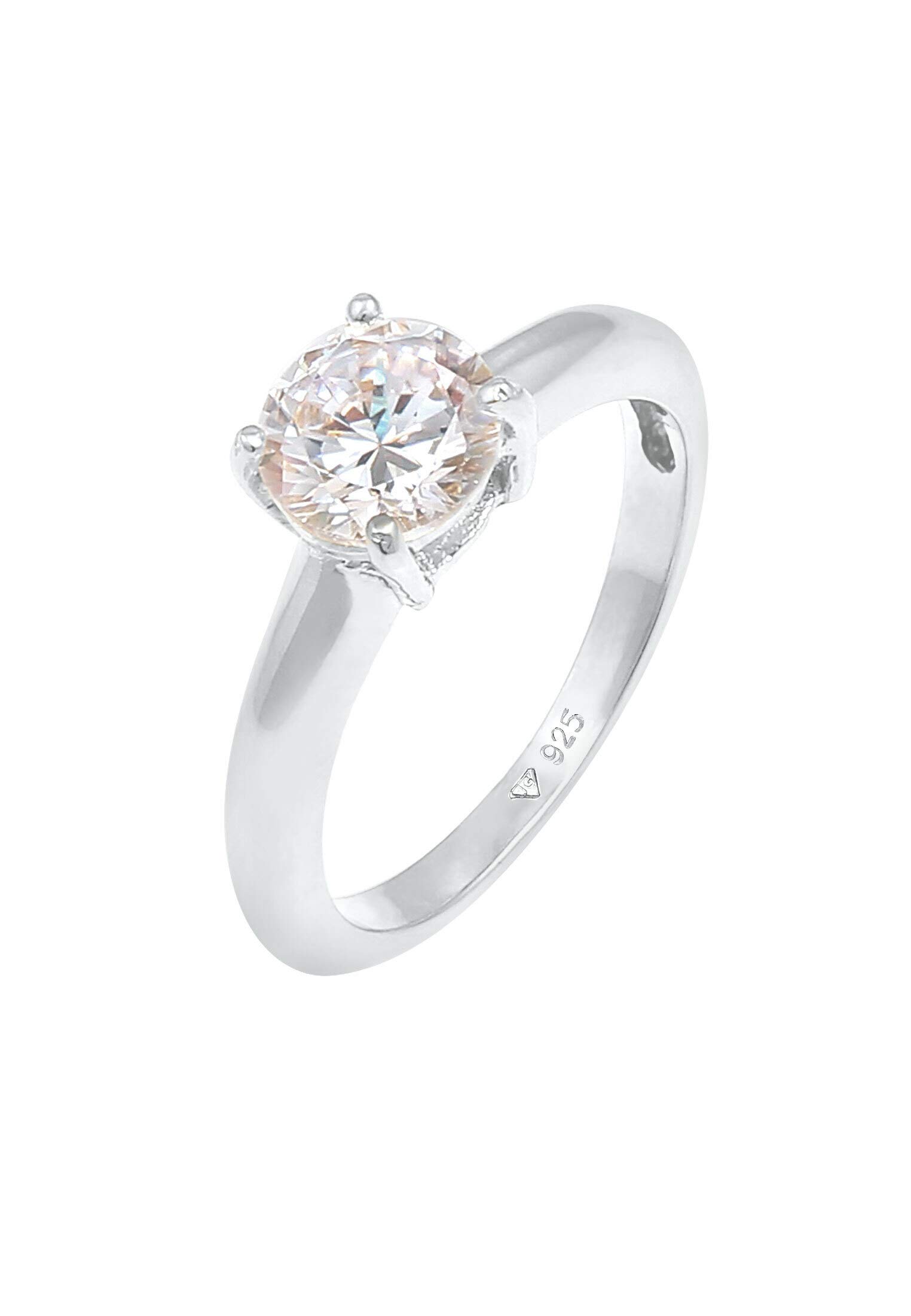 Elli Women's 925 Sterling Silver Xilion Cut Cubic Zircon White Ring, Sizes M