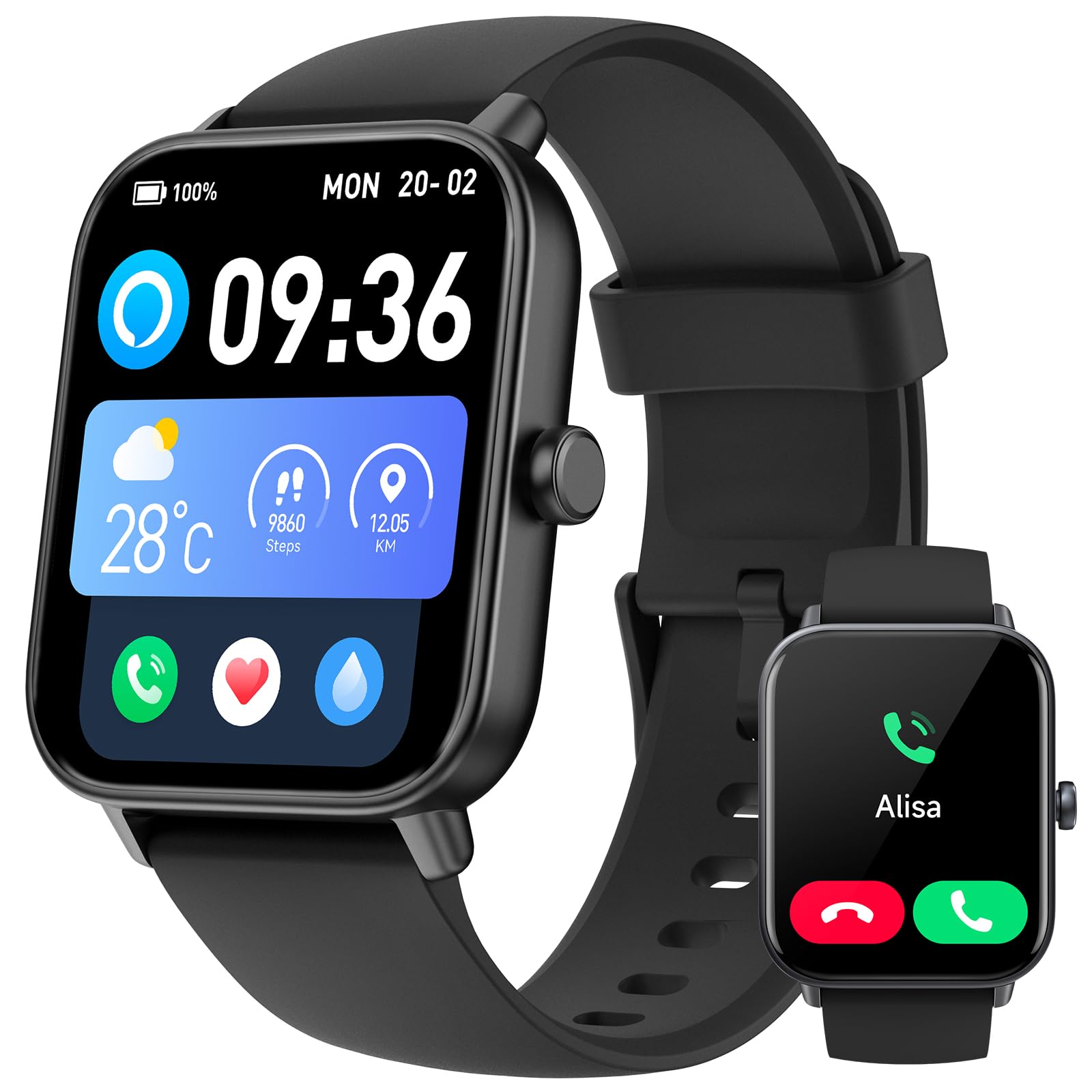 Reloj Inteligente Hombre con Llamadas Bluetooth y Voz de Alexa,1.8" Smartwatch Hombre Mujer con Pulsómetro,SpO2,Sueño,Modo de Ejercicio 100+, Reloj Deportivo Hombre Impermeable IP68 para Android iOS