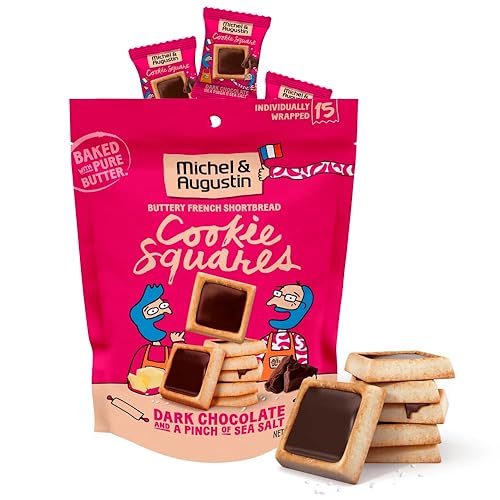 Michel et Augustin Cuadrados gourmet de galletas de chocolate Chocolate negro y sal marina Galletas europeas envueltas individualmente 15