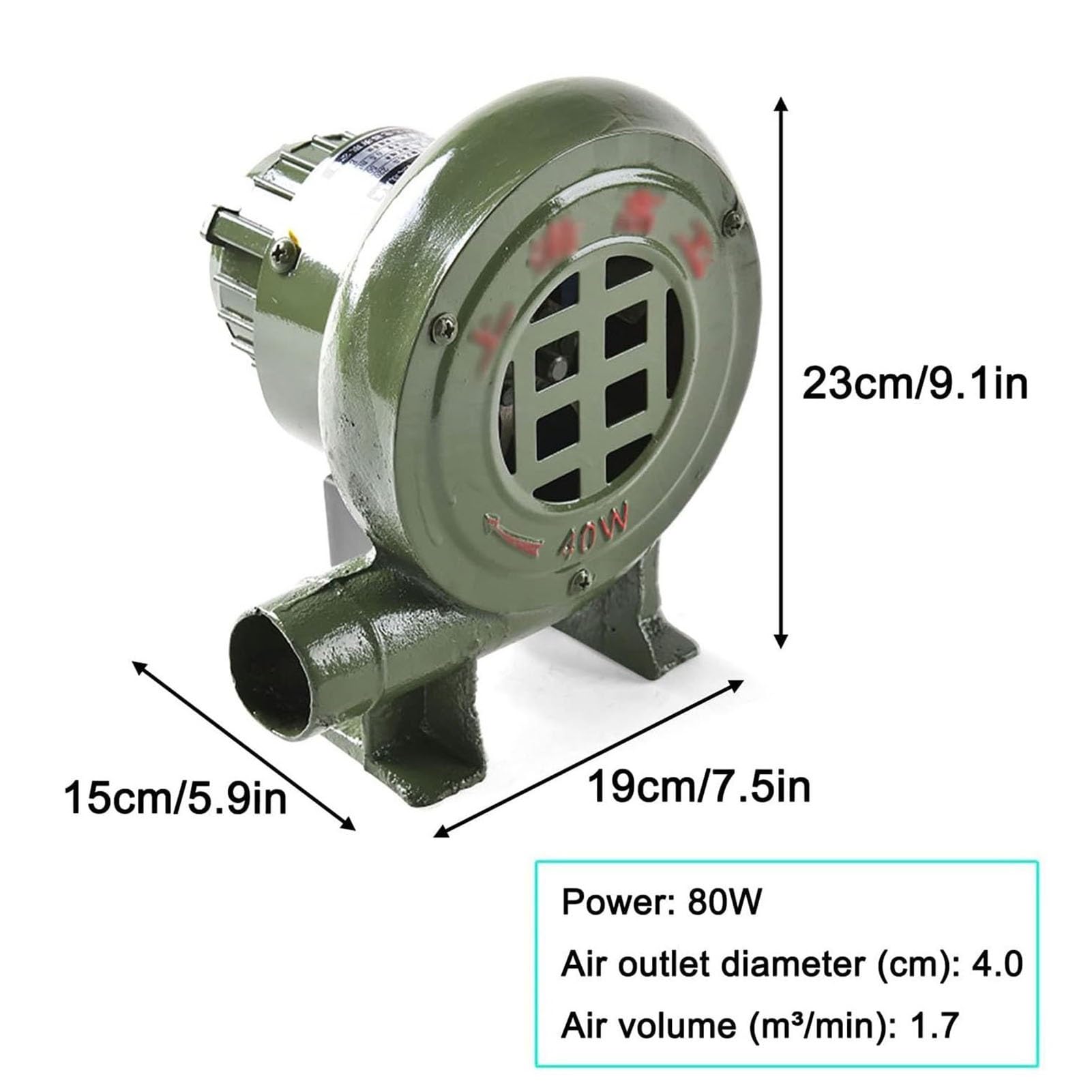 Blacksmith Forges Cooking BBQ Blower, wentylator do grilla odśrodkowego, kompaktowa i energooszczędna dmuchawa powietrza, z regulatorem (80 W)