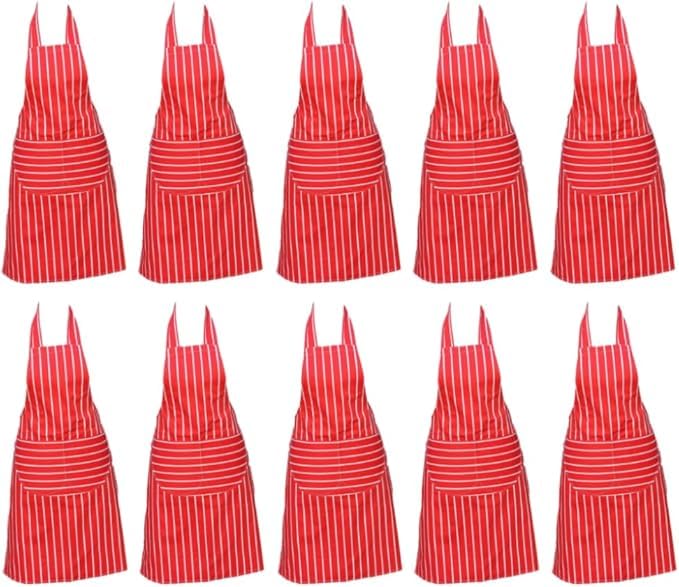Discounted Cleaning Supplies Kitchen Chef Apron for Men & Women - Butchers Apron for Men - Men’s Apron for Cooking - Professional Chefs Apron Double Pockets – Pack of 10 Red