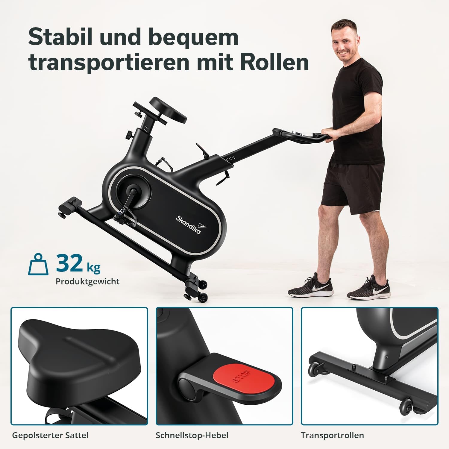 Skandika Heimtrainer Fahrrad Cykling P10/P12-H | 32 Stufen, Magnetbremssystem, 12 kg Schwungmasse, App Steuerung mit Kinomap, Hometrainer Fahrrad für Zuhause | Indoor Bike, Fitnessfahrrad, Trimmrad