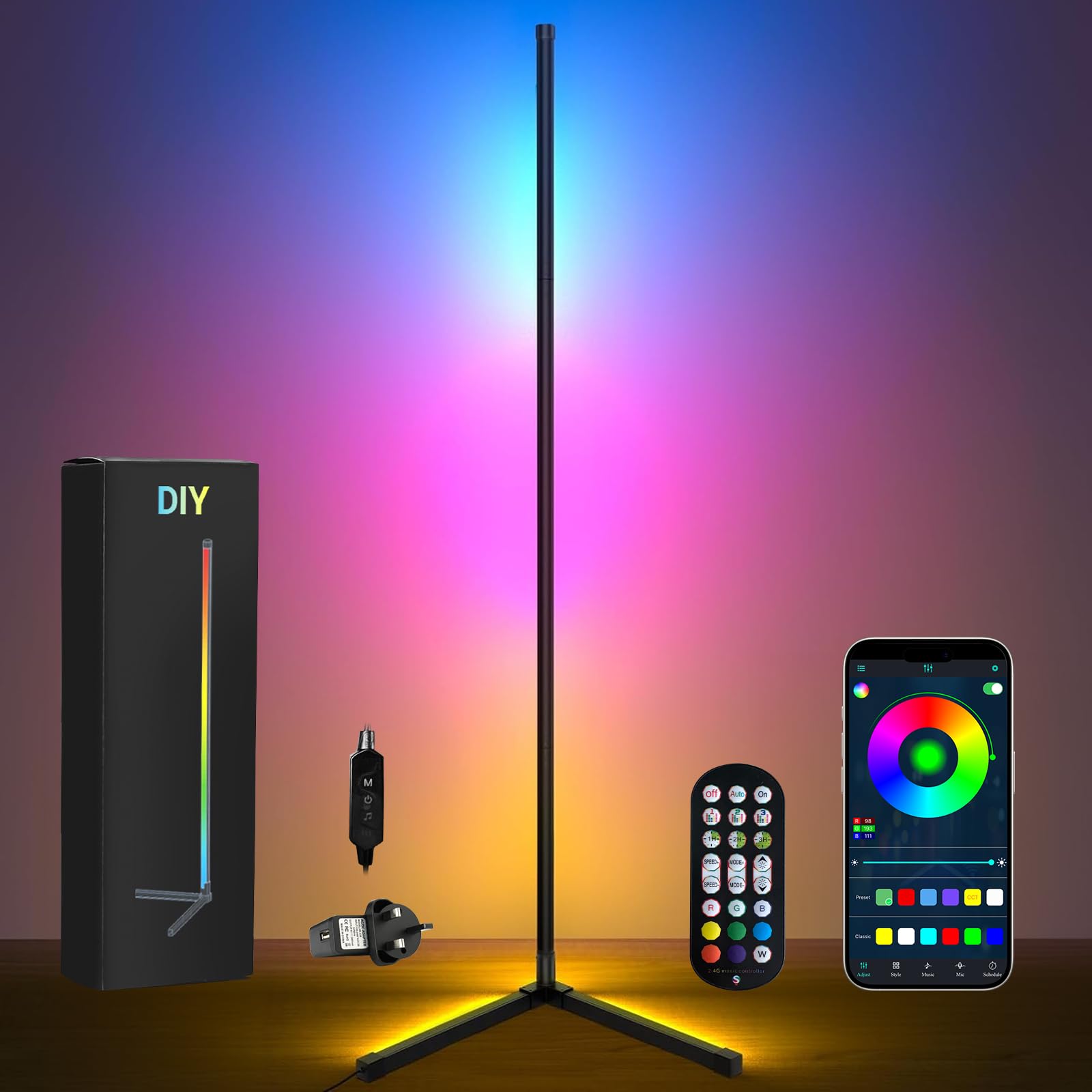Sponsored Ad – Xmart RGB Corner Floor Lamp, 165cm Corner Lamp with Remote & App Control, Modern LED Light with Music Sync and 16Million DIY Colors, Color Changing Standing Floor Light for Gaming Room, Living Room