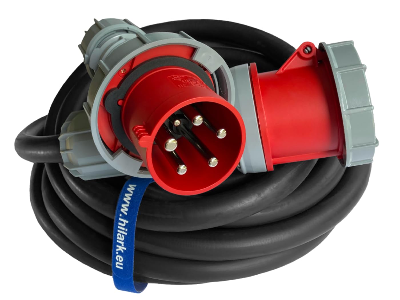Hilark Cable Tech alargador de Goma H07RNF 5x16 mm (5g16 mm) 63A IP44 El Enchufe y la Toma de Corriente Son de 5 Polos (5 Metro, Negro)