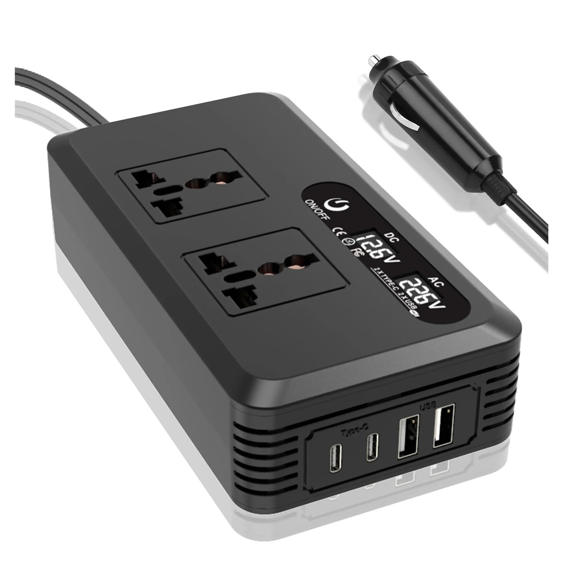 Convertidor Adaptador Transformador Voltaje USB Montado Inversor Coche Portátil Potencia 200W CC 12V A110V/220V Clip Batería Conversión inversor