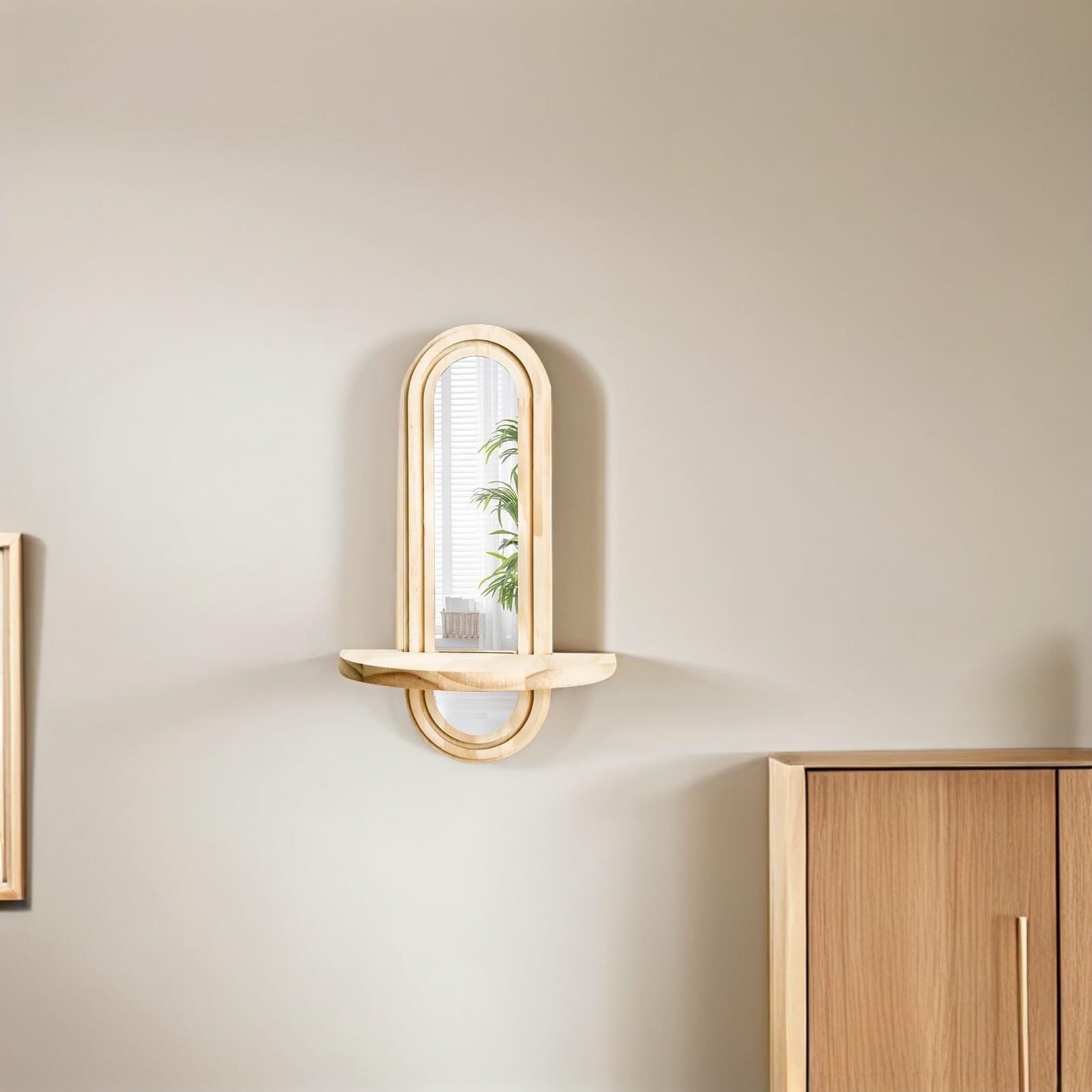 ORFOFE 2 Pièces Étagères Murales Bois avec Miroir Réfléchissant Support Plante Suspendu à Fente Robuste pour Chambre Salon Entrée Salle de Bain
