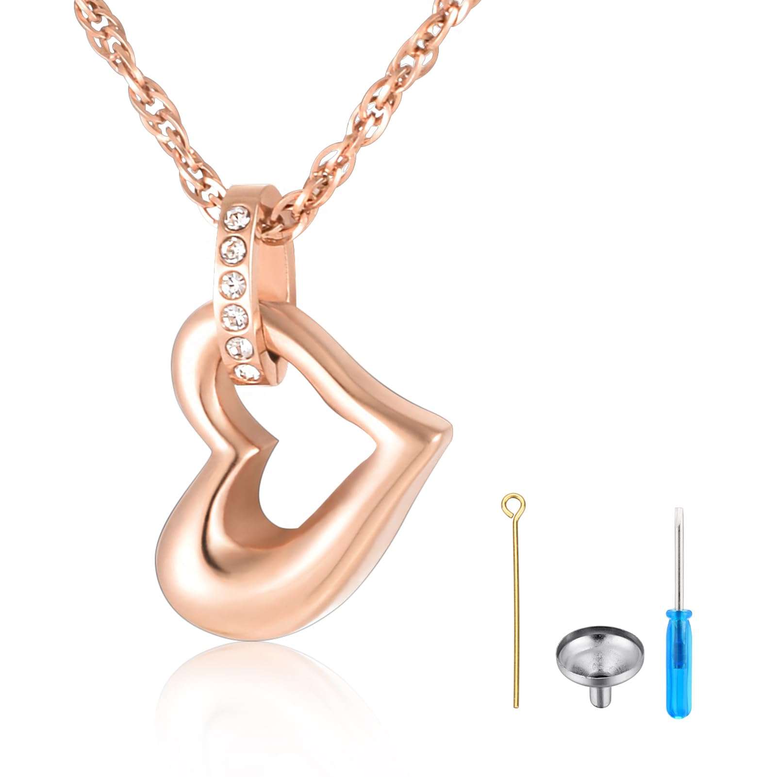 SOITIS Urn Necklace for Ashes Heart Necklace with Shiny Zircon for Women Cremation Jewelry for Ashes Stainless Steel Keepsake Waterproof Cremation Necklace for Ashes - Rosy