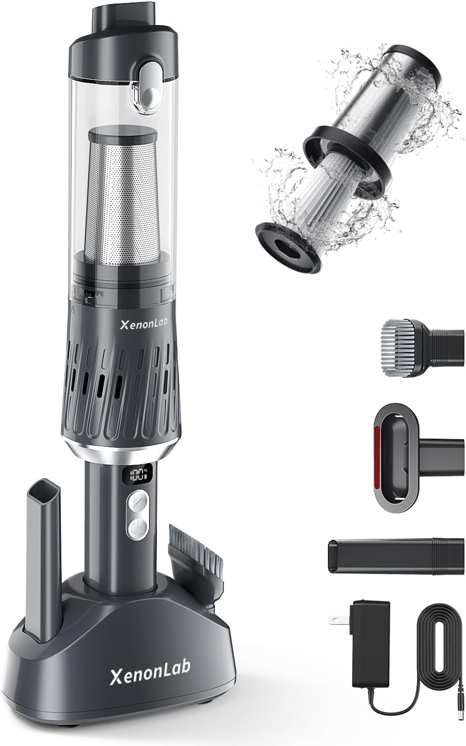 Aspiradora de mano inalámbrica de 25000 Pa para automóvil, aspiradora de mano 3 en 1, incluye pantalla inteligente y base de carga, aspiradora de