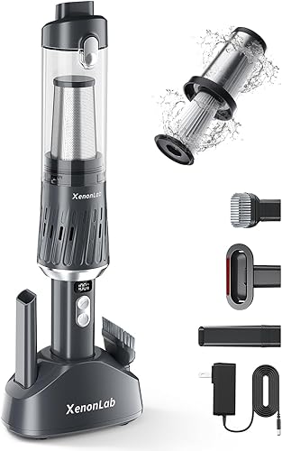 Aspiradora de mano inalámbrica de 25000 Pa para automóvil, aspiradora de mano 3 en 1, incluye pantalla inteligente y base de carga, aspiradora de