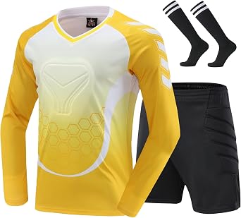Kids Soccer Goalie Jersey and Shorts,Youth/Boys Long Sleeve Shirt Soccer Goalkeeper Jersey