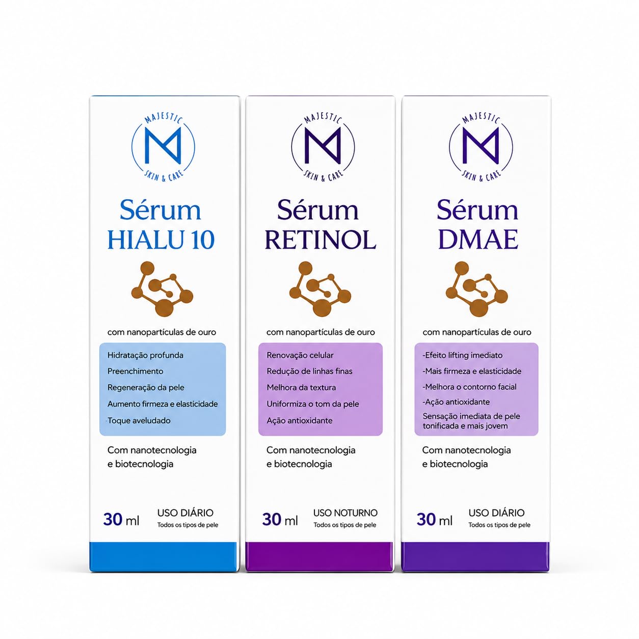 Kit Sérum Facial Anti-Idade 3 em 1 (Ácido Hialurônico 10% + Retinol 10%+ DMAE 10%) –