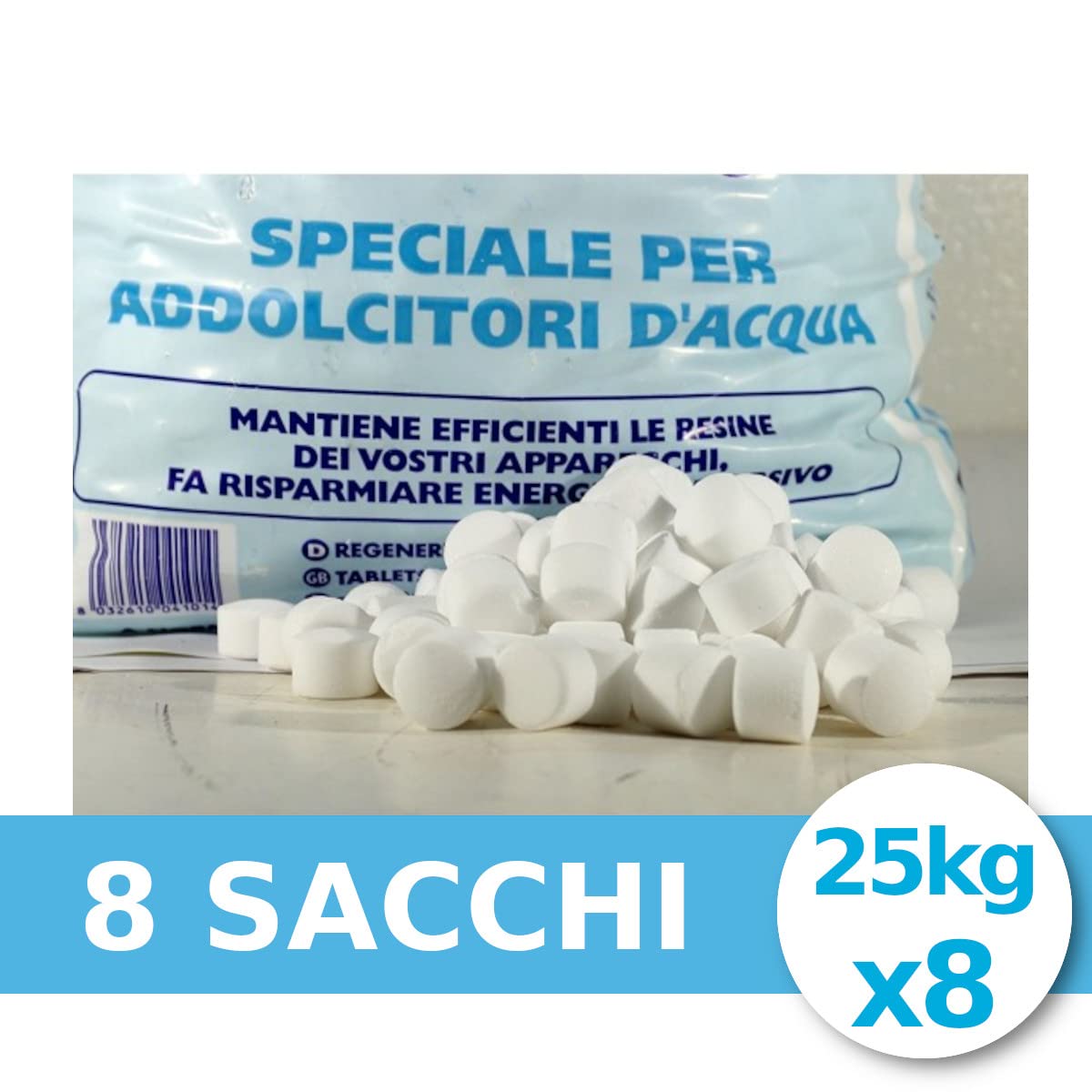 acquaverde 8 Sacchi Sale in Pastiglie 25 kg per Addolcitori Ebollizione per Resine Depuratori Addolcitori