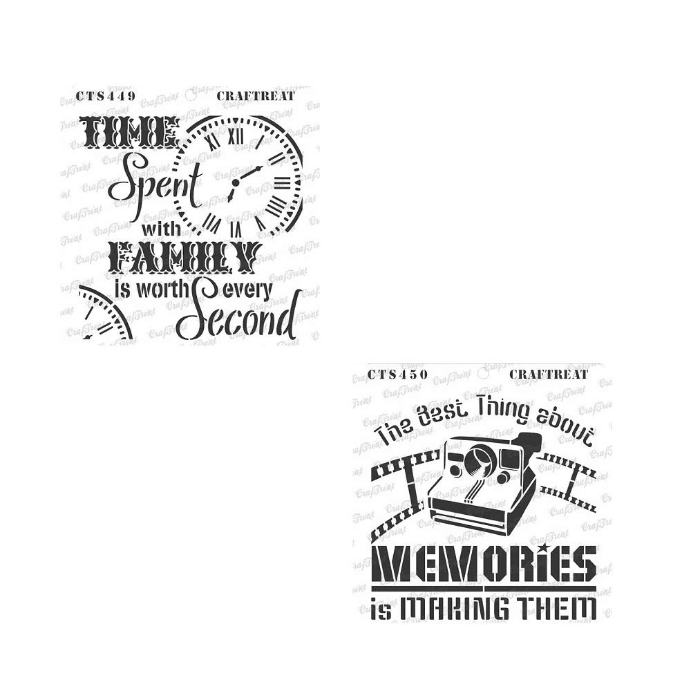 CrafTreat Clock Stencils for Craft - Family Time & Making Memories - Size: 6X6 Inches (2 Pcs)- Stencils Combo Pack for Craft - Quotes Stencils for Painting - Word Stencils for Craft and Art