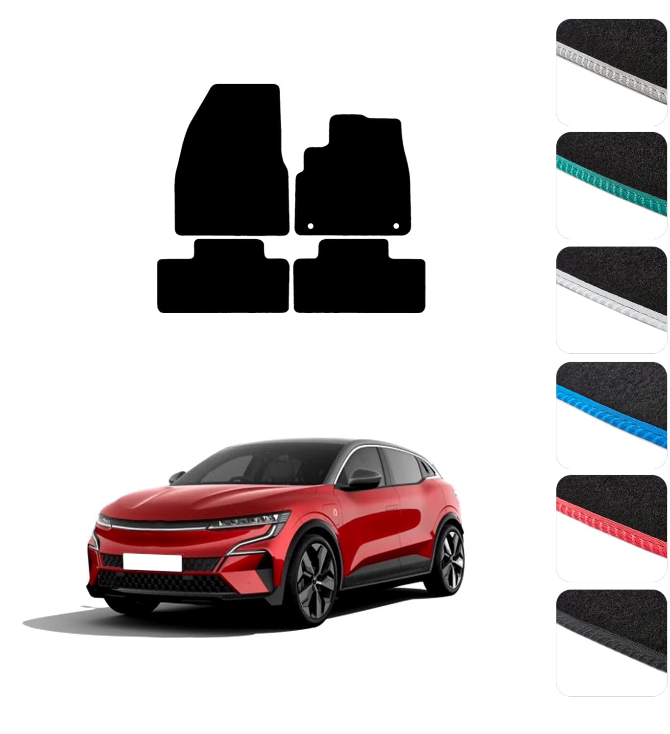 GCM - Car Floor Mats for Renault Megane E-Tech 2022+ Full Coverage Floor Protection - Anti Slip & Fit Car Mat with Clips Easy to Clean Car Carpet for All-Weather- Grey Edging, Carpet