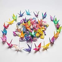 LotusMann 100PCS Glitter Rainbow Origami Paper Cranes - Handmade Folded Birds Confetti for Wedding, Birthday, Baby Shower Party Decorations