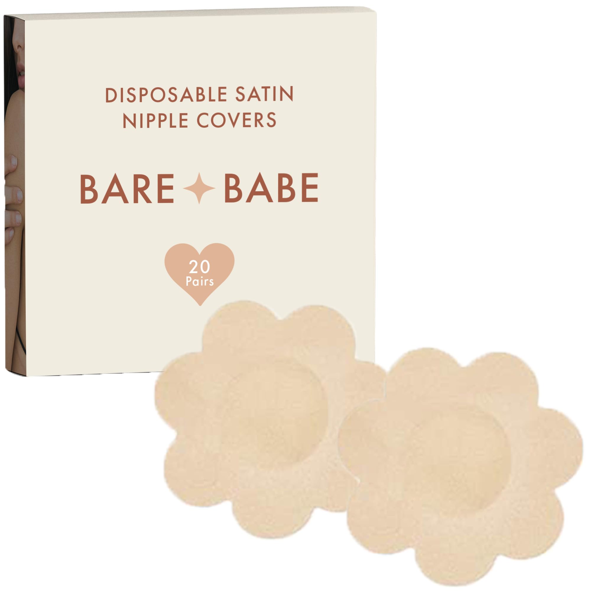 Bare Babe40 Pieces Satin Nipple Pasties - Hypoallergenic, Disposable, Adhesive Breast Pasties - Nude Nipple Covers No-Show