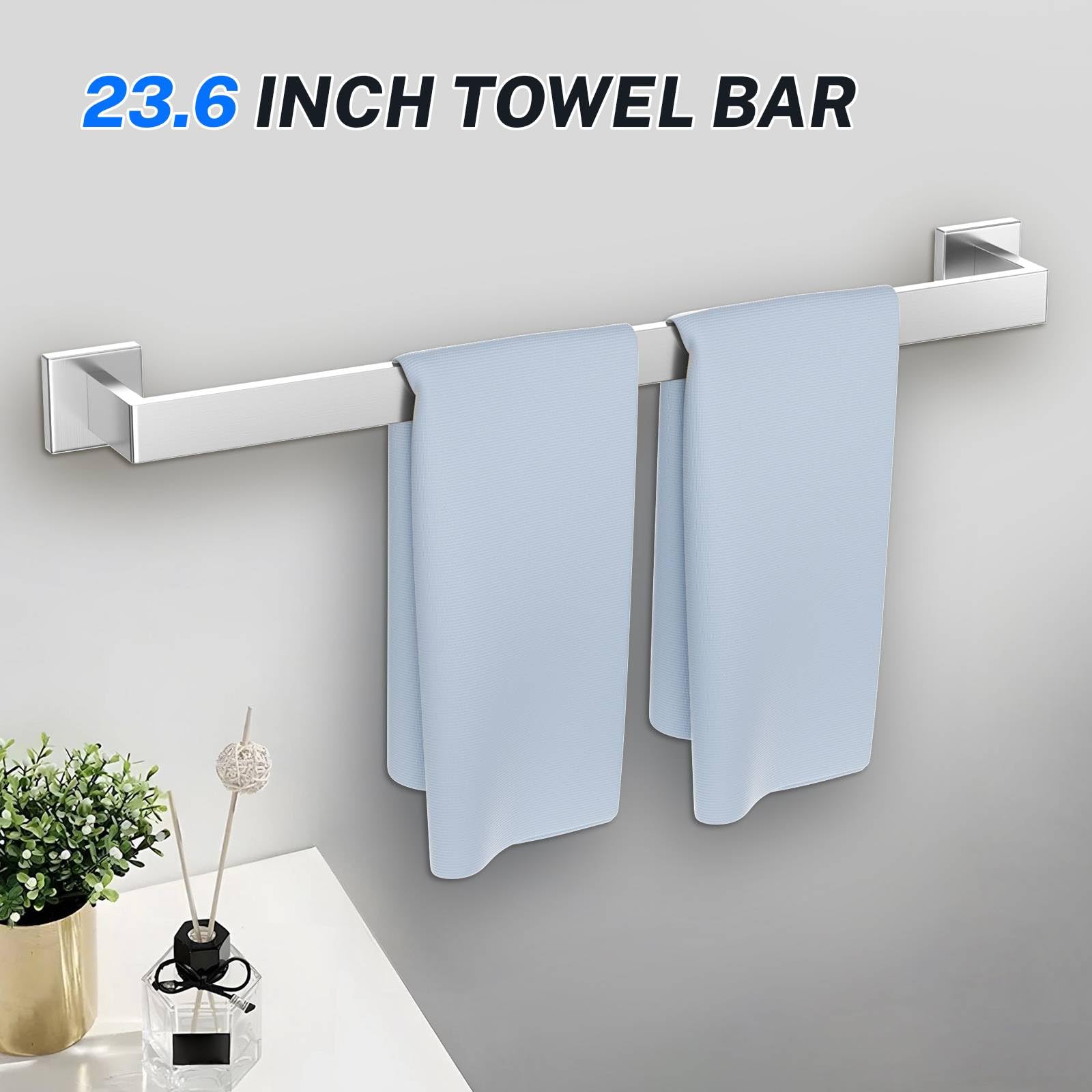 Badezimmer-Zubehör-Set aus gebürstetem Nickel, 10-teilig, gebürstetes Handtuchstangen-Set, Badetuchhalter-Set, Edelstahl, Wandmontage, Handtuchhalter-Set, 60 cm