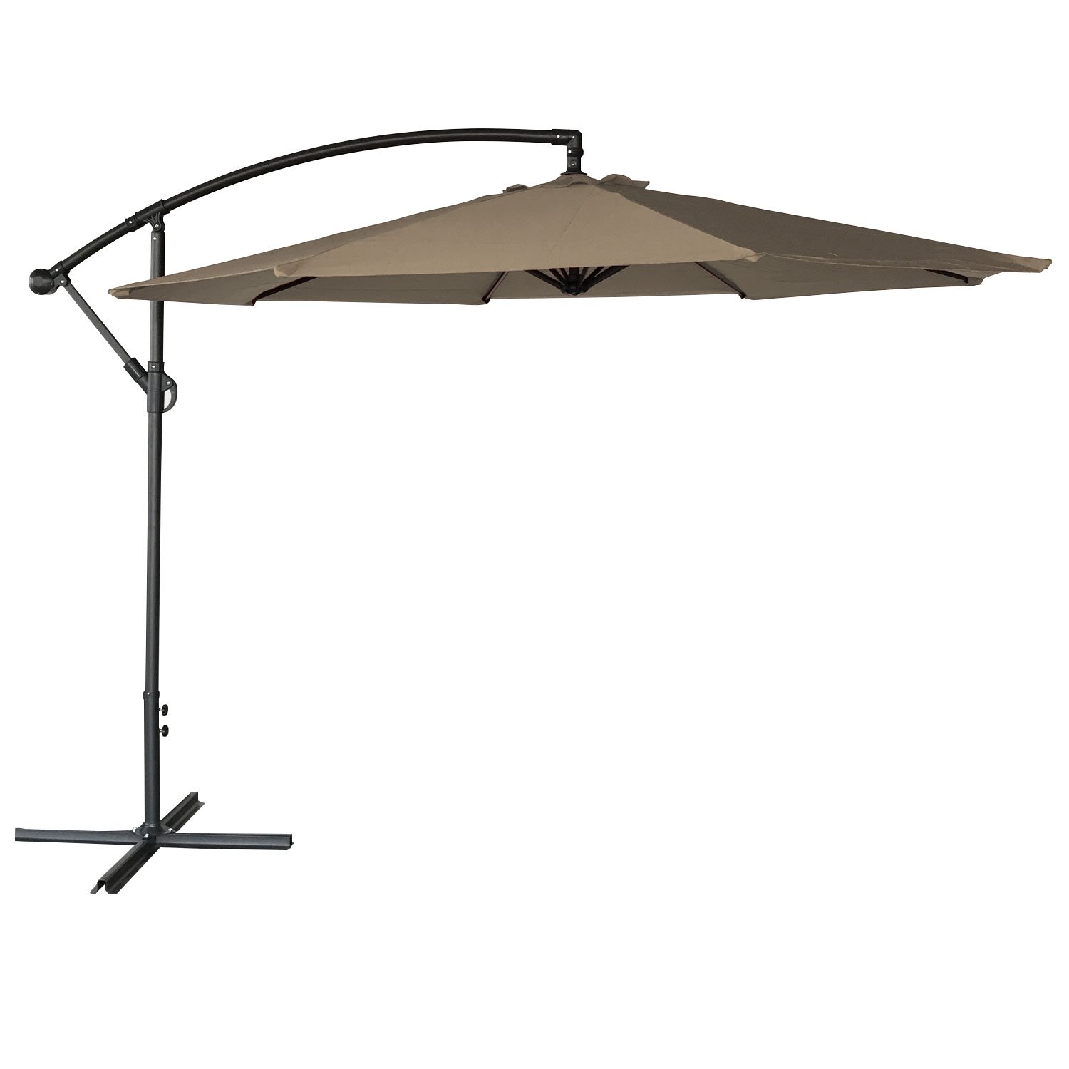 Parasol de Jardin déporté OAHU Rond 3m de diamètre Taupe avec manivelle. Parasol déporté inclinable et Rabattable.