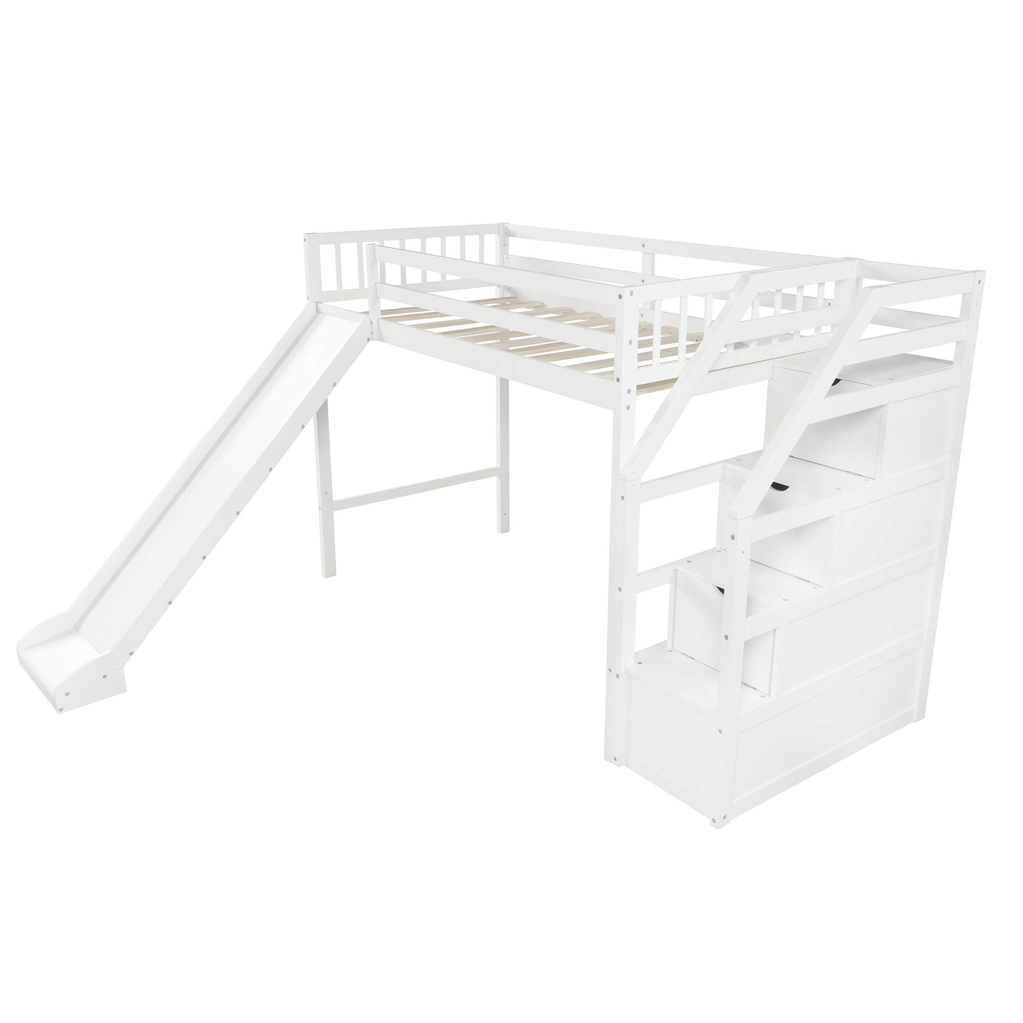 Bellemave Loft Bed with Slide, Kids Wood Twin Loft Bed with 3 Step