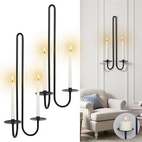 Wall Sconce Candle Holder Metal Hanging Wall Decorations for Home,Living Room, Bathroom, Dining Room, Set of 2οΌBlack - Wall Sconce Candle Holder-sghs