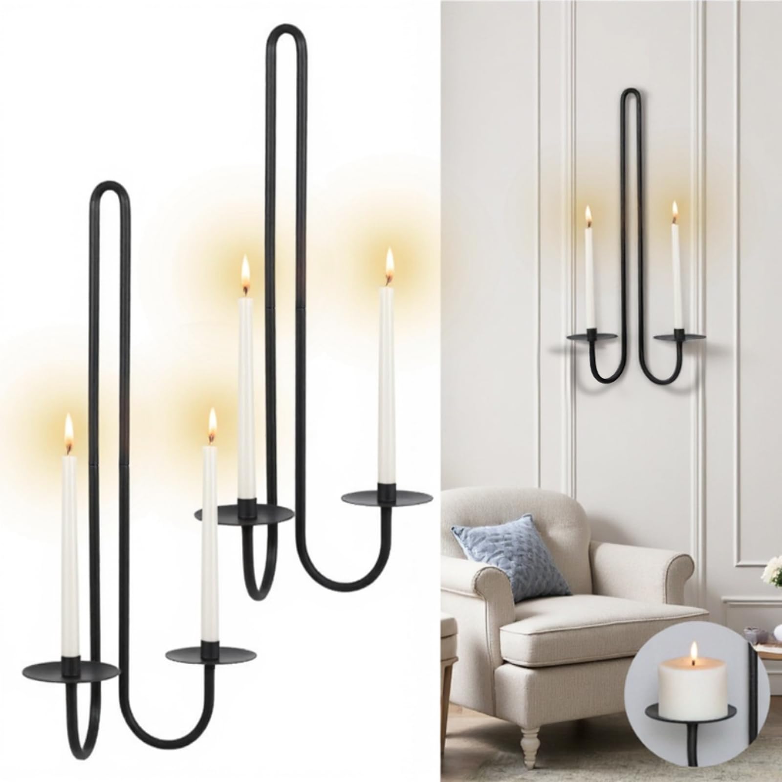 Aazon.co: Candle Holder Set Of 2 Black Wall-ount Etal And Wooden