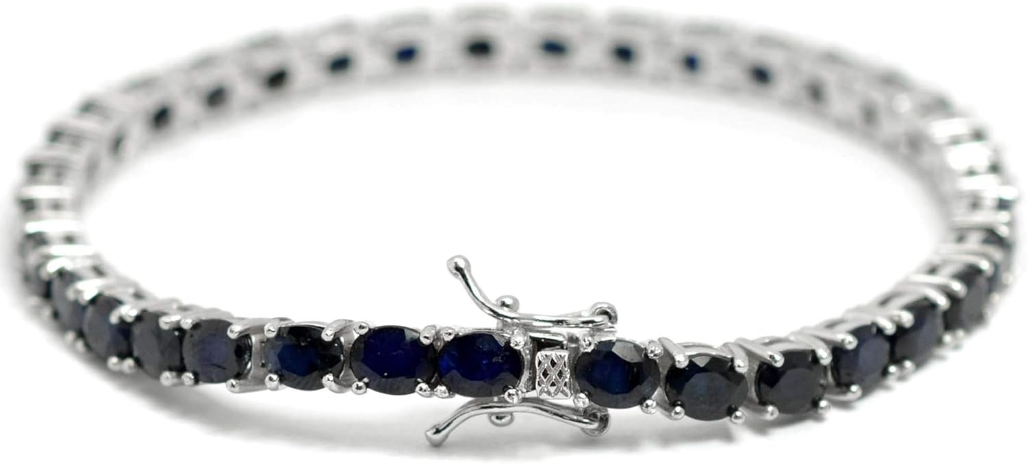 5x4mm Oval Cut Natural Blue Sapphire 16.20ct September Birthstone Bracelet 925 Sterling Silver Tennis Bracelet Gift For Him And Her