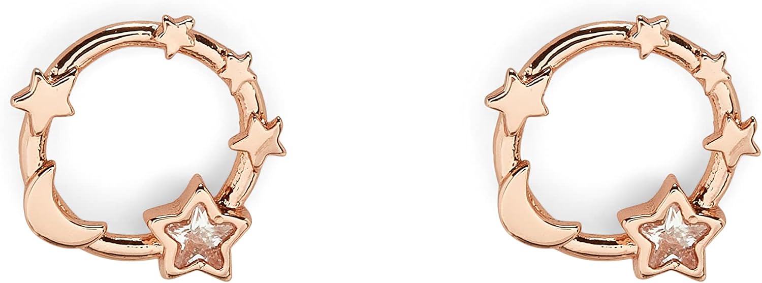Pura Vida Rose Gold-Plated Celestial Stud Earrings w/Cubic Zirconia Stone - Brass Base, Sterling Silver Posts - 1 Pair