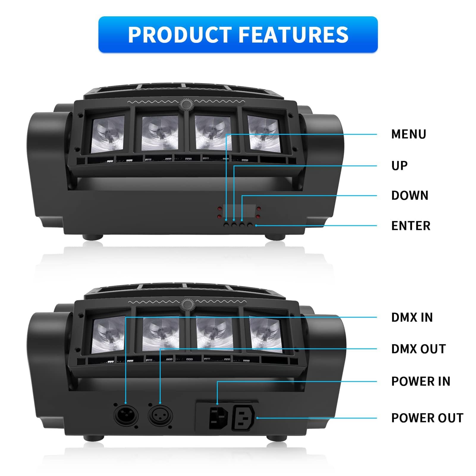 8-strahl Rgbw Moving Head Licht, Dmx512- Und Soundaktiviertes Disco Dj Bühnenlicht Mit 2 Pixeleffekten, 150° Pan Und 60° Tilt, 7/15ch Beam-licht, Für Party Hochzeit Club 4pcs