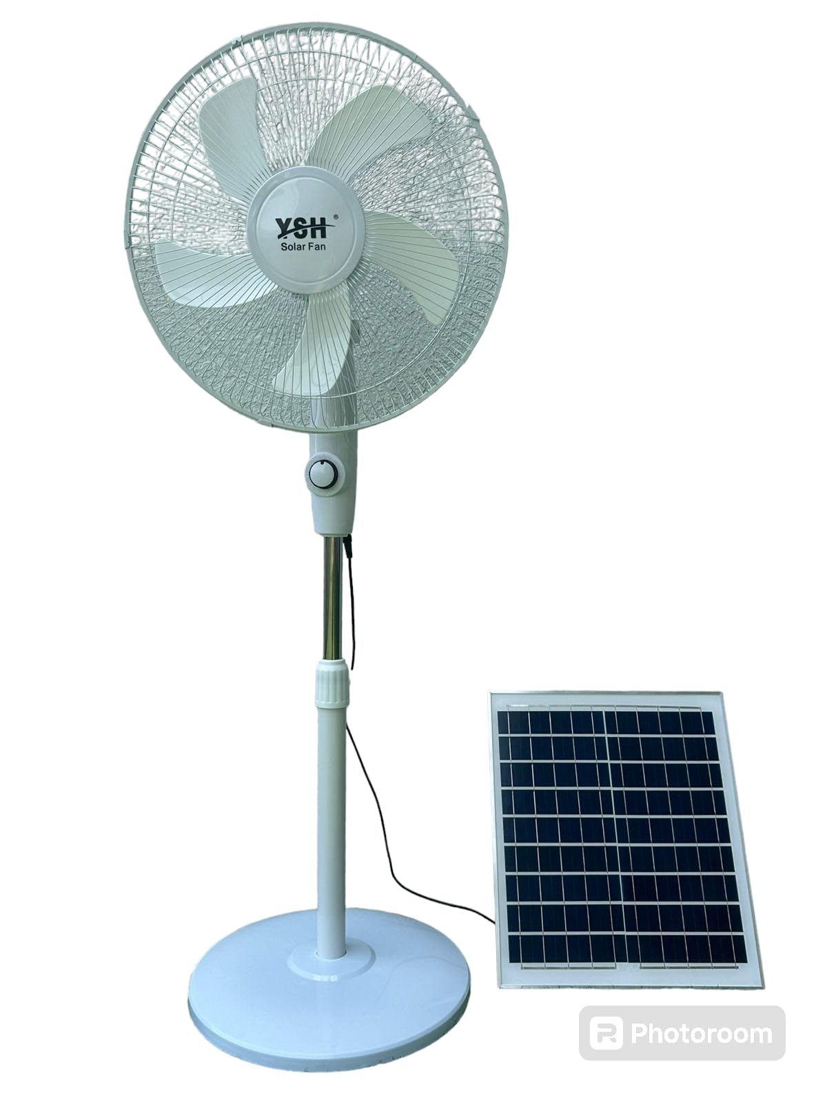 Soler Rechargable Stand Fan,DC Moter,16"pedistal Fan Oscillating Movement,5 Blades give strong Air,3 Speed modes With Soler Panel Rechargeable Standing Fan for Home office and Outdoor camping