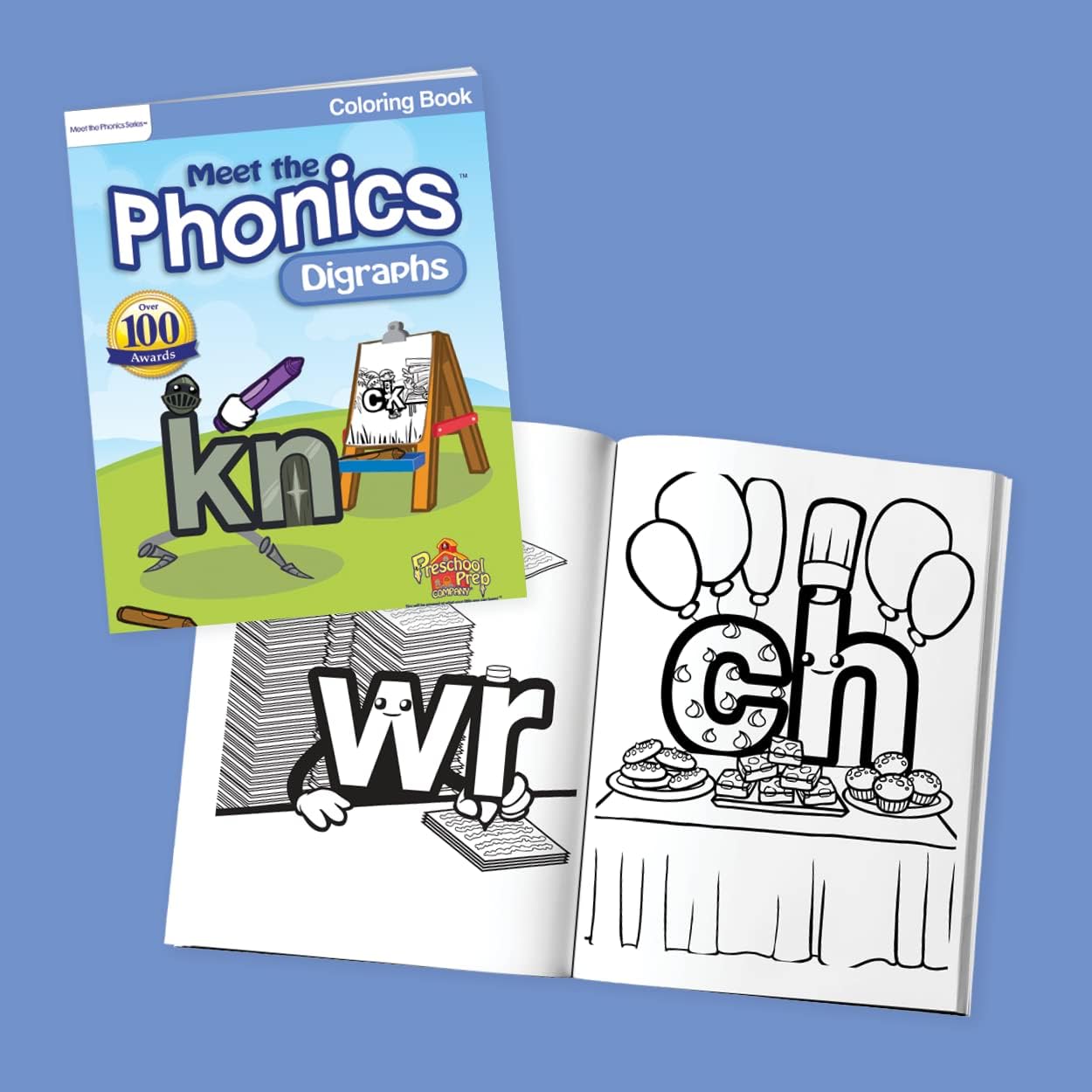 Preschool Prep Company Basics/Reading Coloring Book Bundle - 8 Coloring Books – Meet The Letters, Numbers, Shapes, & Colors, Meet The Sight Words, Meet The Phonics Letter Sounds, Digraphs, & Blends!