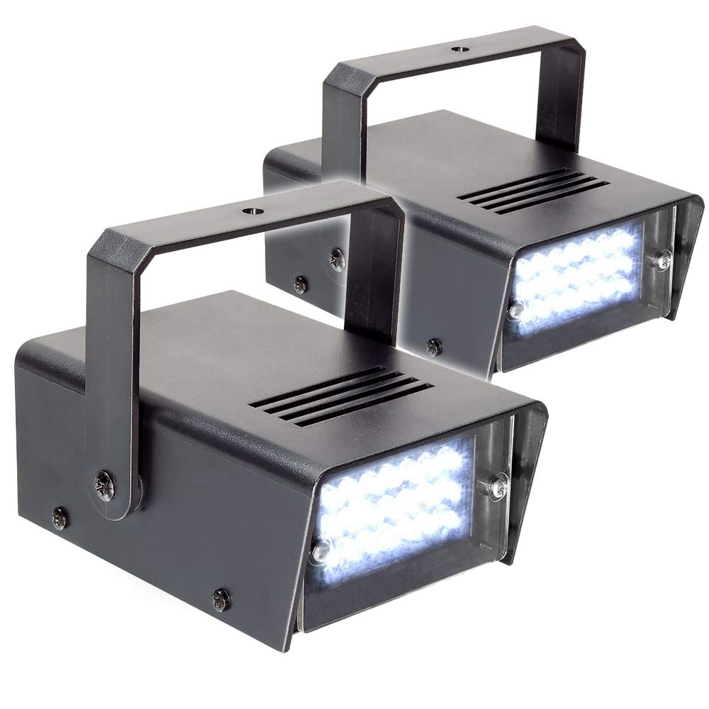 BeamZ Mini Strobe Lights Pair with Adjustable Flash Rate – Portable LED Strobe Lighting Set for DJ Disco Halloween Rave Party Effects & Stage Events