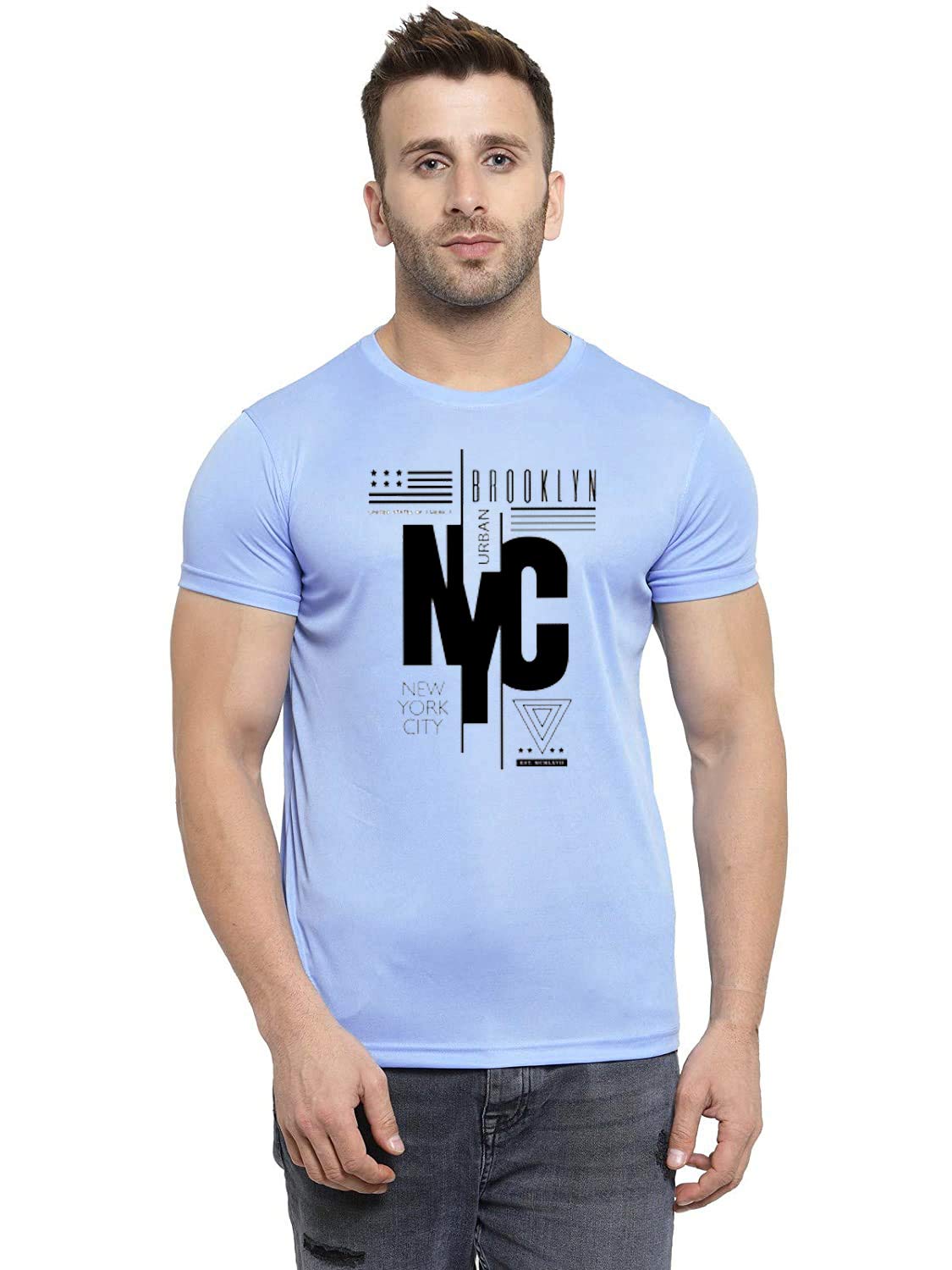 Men's Regular Fit T-Shirt (HilGar_Round_A_Sky Blue_X-Large)