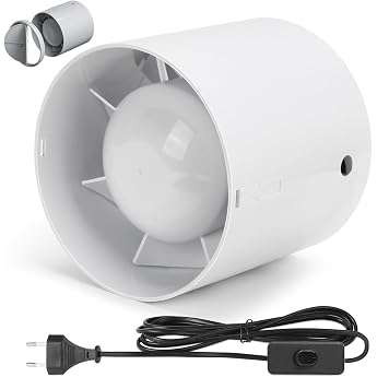 Duct Pipe Fan Inline Extractor Fan 100 mm 130 m   / h 3 m Cable with Switch Button Quiet Smoke Extractor Pipe Fan Bathroom Fan for Bathroom Toilet Kitchen Greenhouse Tent Garage Attics