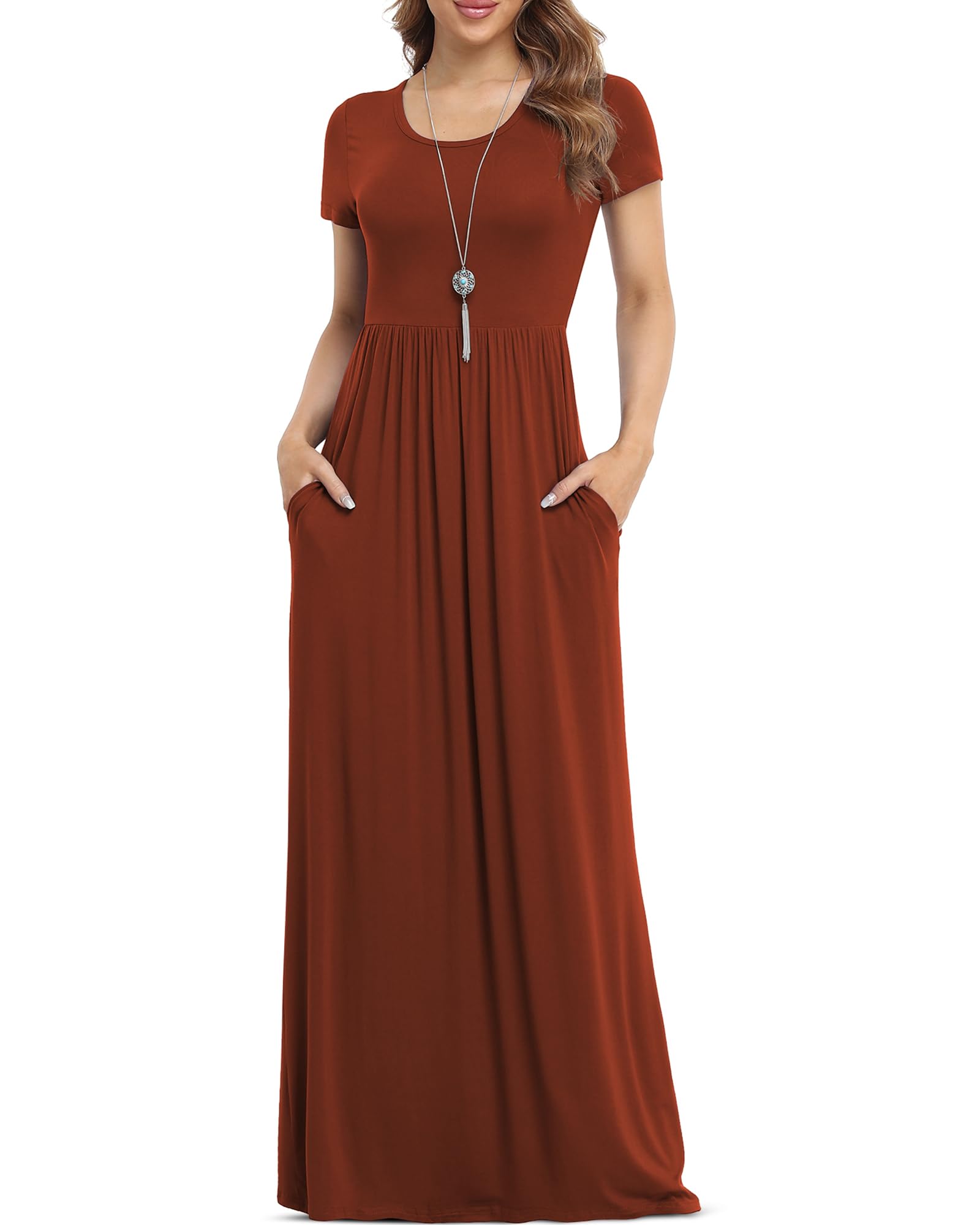 VIISHOW Women's Short Sleeve Loose Plain Maxi Dresses Casual Long Dresses with Pockets