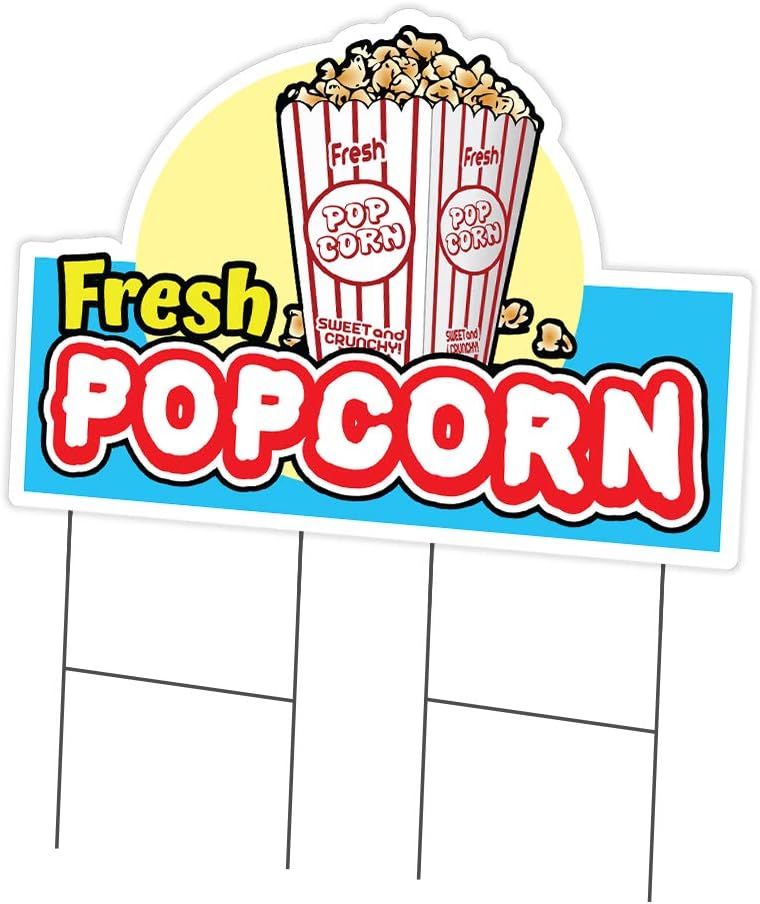Fresh Popcorn Yard Sign 24" X 36" & Stake | Advertise Your Business | Stake Included Image On Front Only | Made in The USA