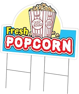 Fresh Popcorn Yard Sign 24" X 36" & Stake | Advertise Your Business | Stake Included Image On Front Only | Made in The USA
