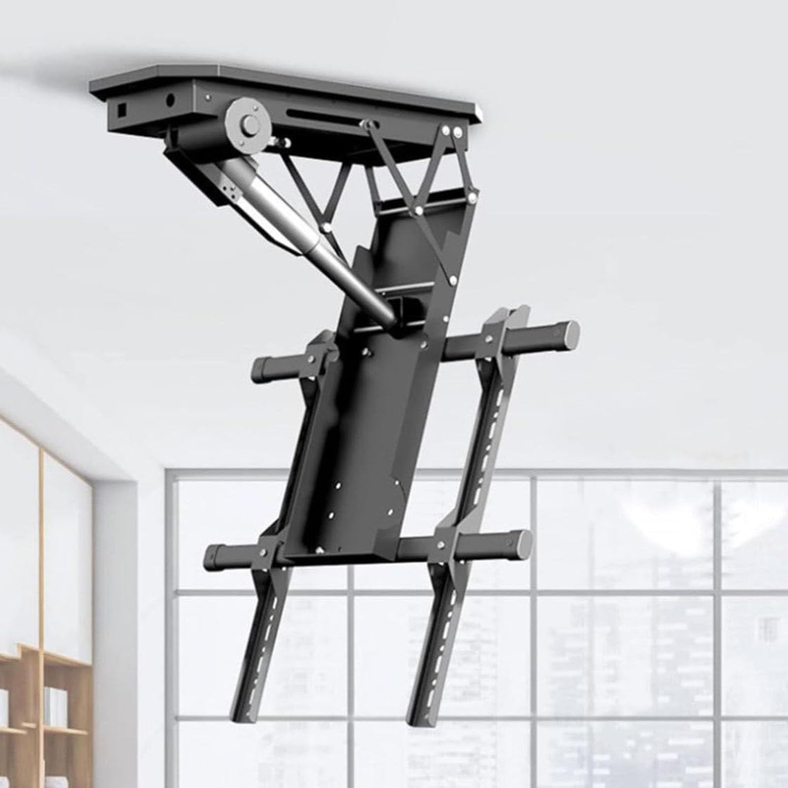 Soporte motorizado para TV de techo, elevador eléctrico para televisores de 50 a 90 pulgadas, soporte de TV abatible de 0 a 85° para cine en casa y espacios de entretenimiento