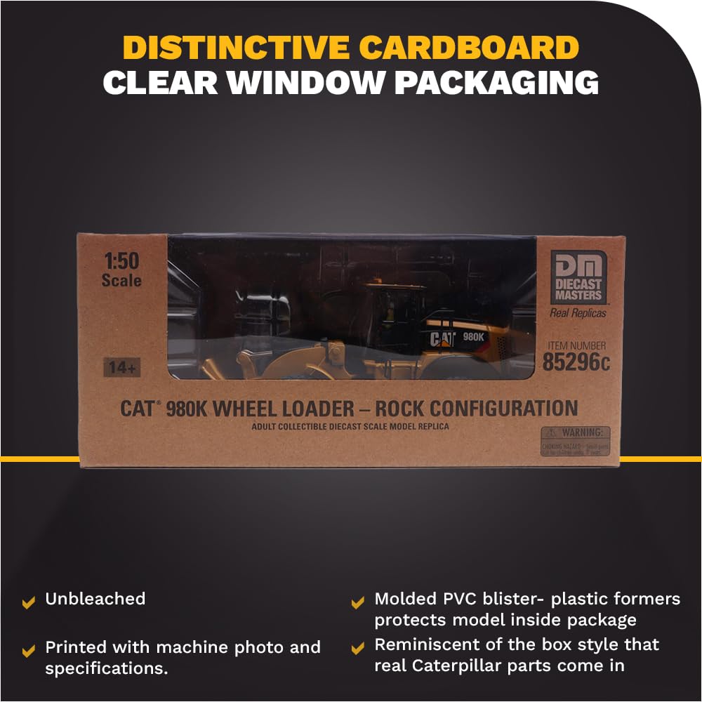 Diecast Masters Cat 980K Radlader RockCon 1:50 | Mit Rock Bucket, Displayfenster-Box, detailgetreuer CAT Radlader, ab 14 Jahren, 85296c