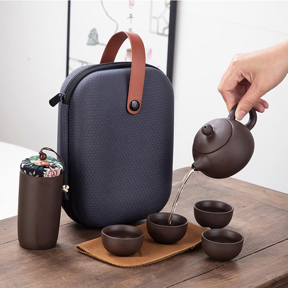 Juego de Té 7 Piezas Cerámica China Servicio de Té Pequeño con Tetera de 130ml y 4 Tazas de Té de 30ml Juego de Té Portátil para Viajes como Regalo