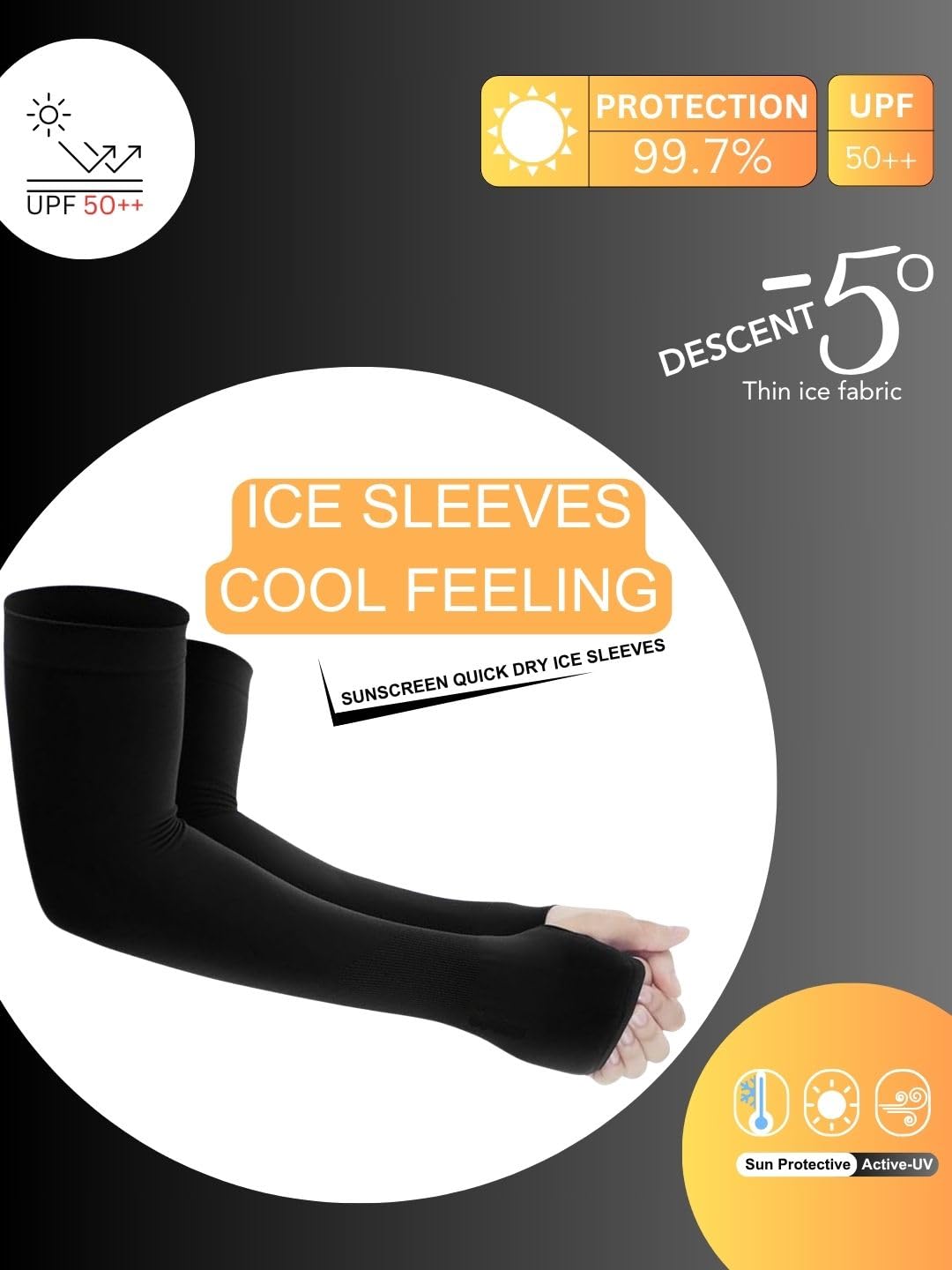 Yuneek Arm Sleeve For Men & Women UV Sun Protection | UPF 50 Cool Arm Hand Cover Unisex For Bike Ride | Golf | Cricket | Cycling | Yoga | Gym | Sports (2 Pair Skin & Grey) - Image 2 thumbnail