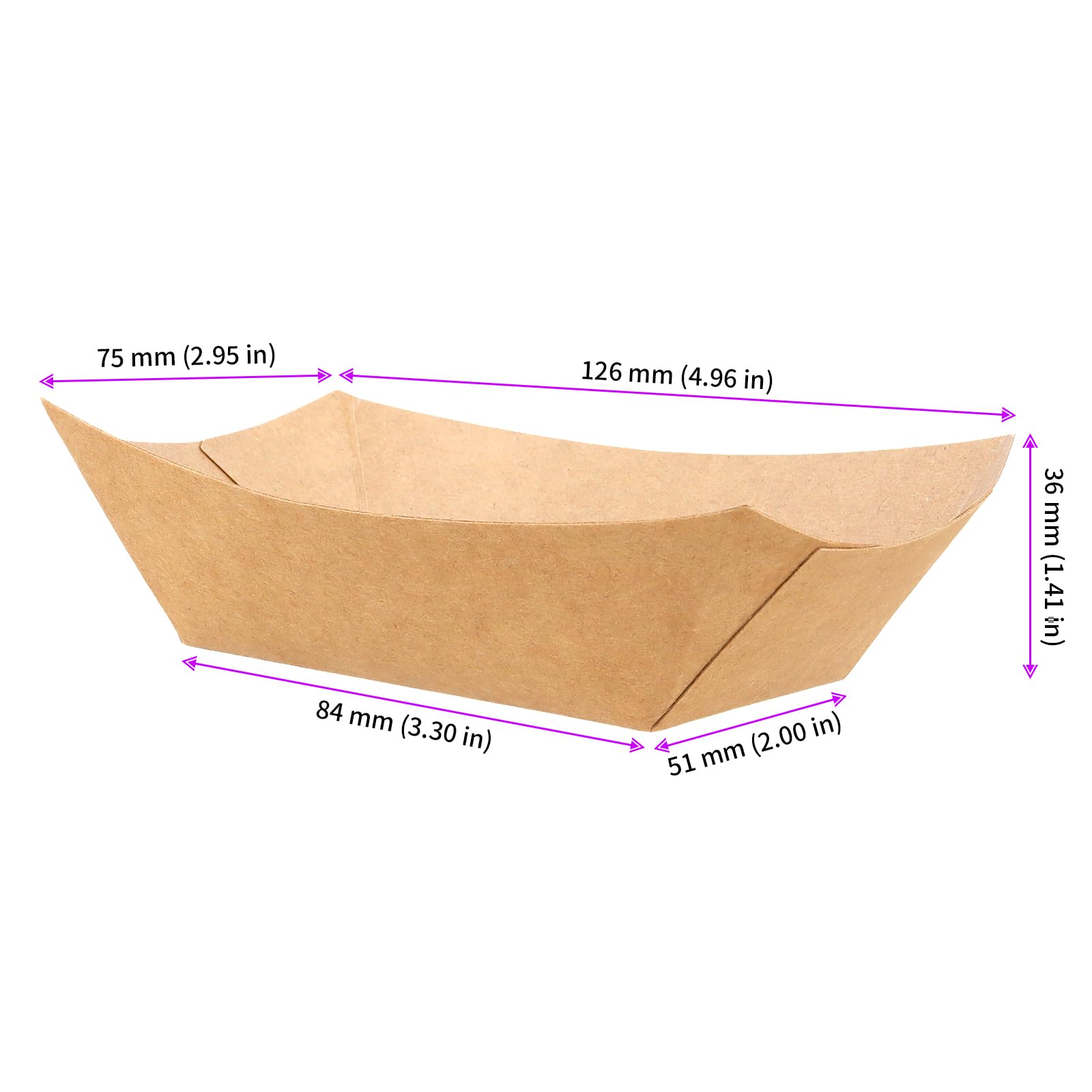 Lot de 300 bols à frites jetables en carton kraft - Bols jetables pour amuse-bouches, frites, salades - Dimensions 12.6x7.5x3.6 cm - Marron