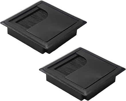 Square Desk Grommet, 2 Pack Plastic Cable Hole Cover, Wire Organizer for Computer Desk Table, 80mm x 80mm Black Cord Grommet, Cable Management for Office, Home, and Workstations